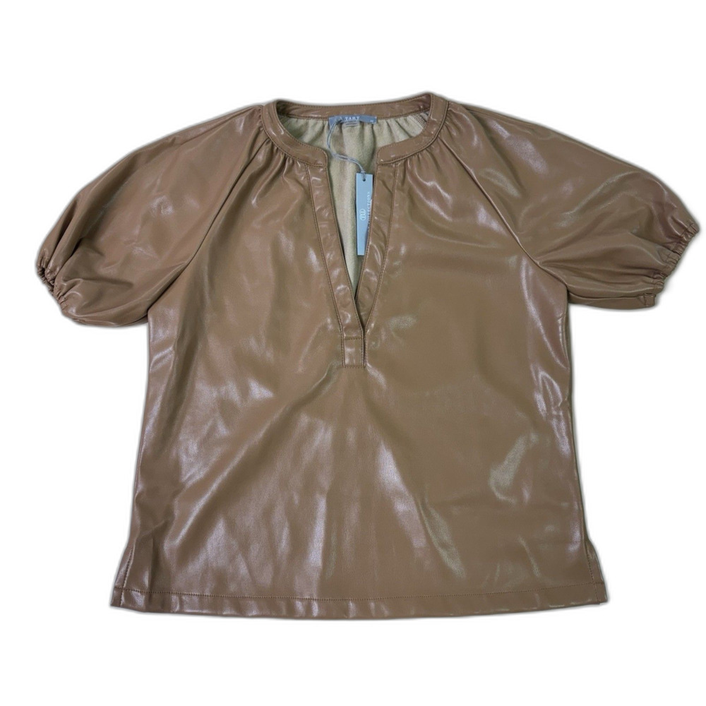 New Tart Collections Camel Vegan Leather V Neck Top XS